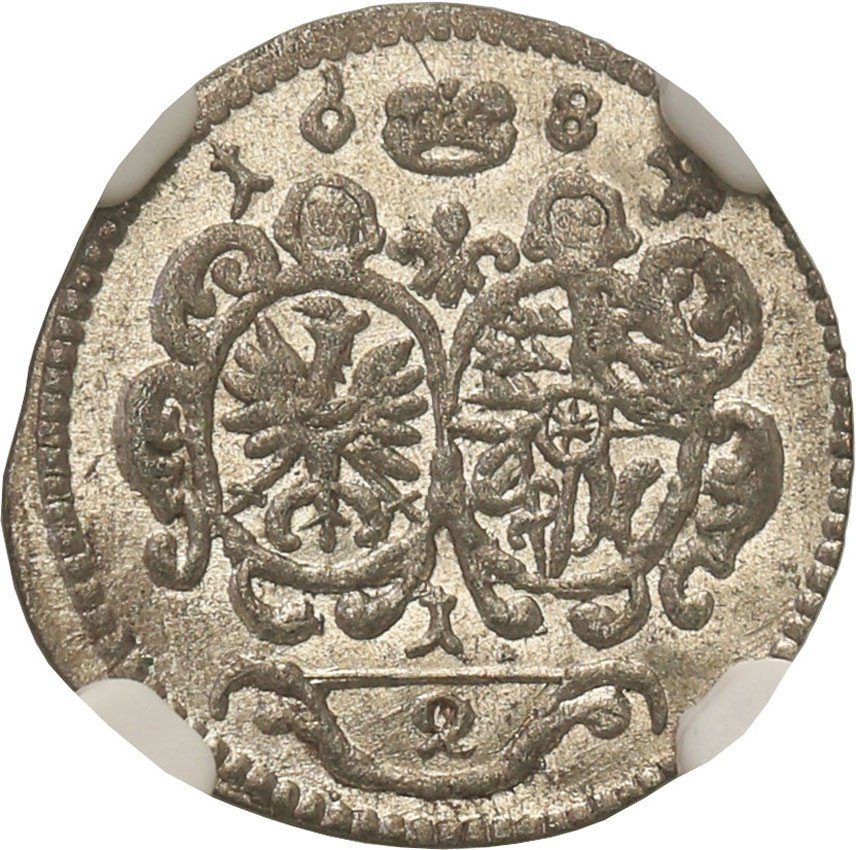 Śląsk. Księstwo Oleśnickie. Krystian Ulryk I (1664-1704). 1/2 krajcara 1680, Oleśnica NGC MS64 (MAX)